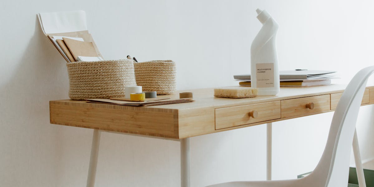 Clean and organised home office desk workspace